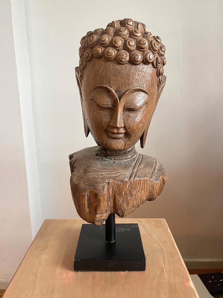 Antiek houten Boeddha, Huis en Inrichting, Woonaccessoires | Boeddhabeelden, Gebruikt, Ophalen of Verzenden