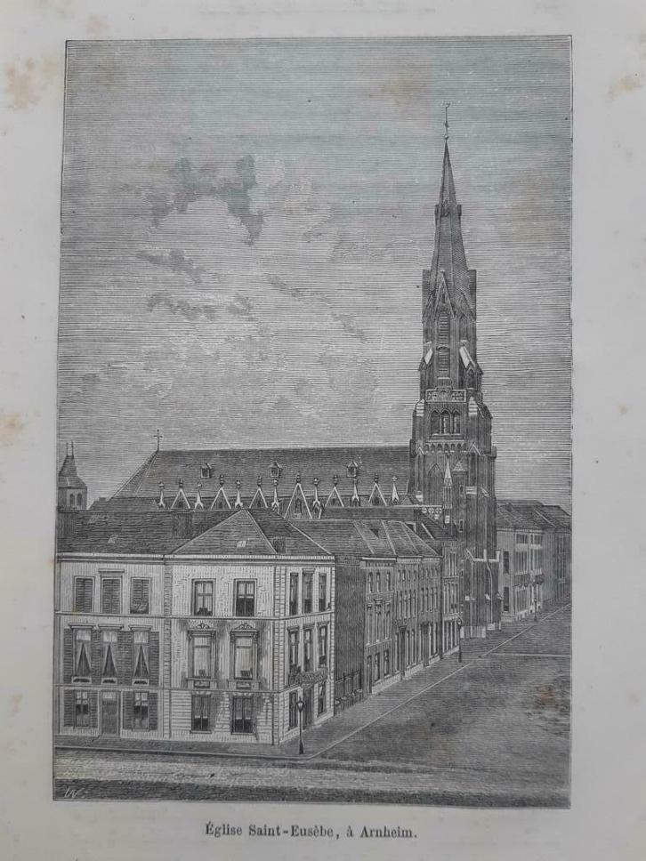 22 / Sint Eusebius kerk te Arnhem. Houtgravure uit 1884, Antiek en Kunst, Kunst | Etsen en Gravures, Ophalen of Verzenden
