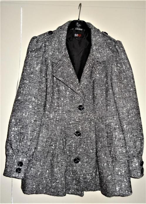 ZGAN: Soho jas mantel grijs wit gemêleerd tweed mt 42 44, Kleding | Dames, Jassen | Winter, Zo goed als nieuw, Maat 42/44 (L)