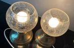 twee tafellampen lampen glas messing voet gecraqueleerd, Ophalen of Verzenden, Zo goed als nieuw, Retro vintage, Minder dan 50 cm