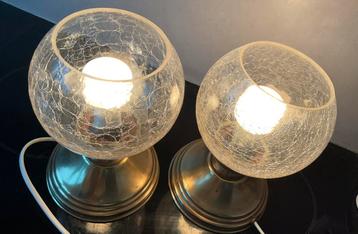 twee tafellampen lampen glas messing voet gecraqueleerd beschikbaar voor biedingen