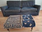 Donkerblauwe bank incl bijpassende hocker en kussenhoezen, Huis en Inrichting, Ophalen, Gebruikt, 75 tot 100 cm, Stof