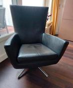 Label Gerard vd Berg design draai fauteuil leer zwart grey, Huis en Inrichting, Fauteuils, Minder dan 75 cm, Design, Metaal, Zo goed als nieuw