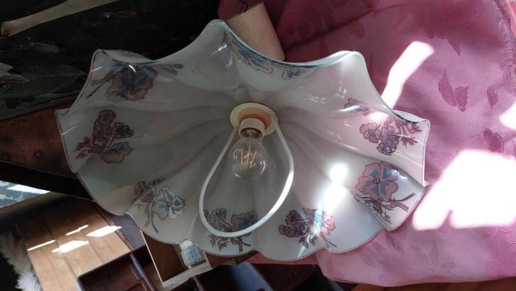 lamp hanglamp keukenlamp glas vintage wit blauw, Huis en Inrichting, Lampen | Hanglampen, Minder dan 50 cm, Glas, Ophalen of Verzenden