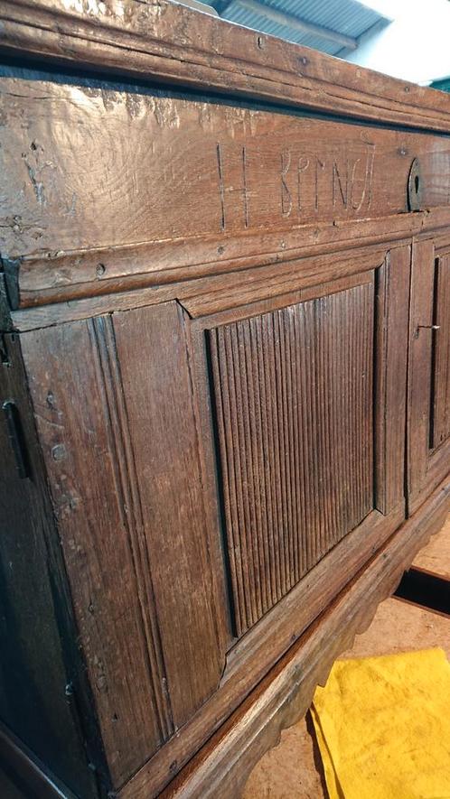Eikenhouten kist , vlakke deksel , 2 openslaande frontdeuren, Antiek en Kunst, Antiek | Meubels | Kasten, Ophalen