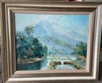 Indonesisch landschap met rijstvelden gesigneerd., Ophalen of Verzenden