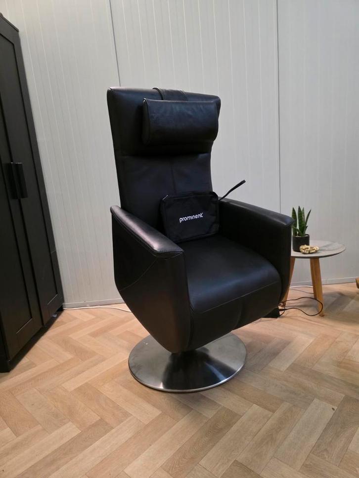 Prominent toscana sta op stoel relaxfauteuil zwart leer, Huis en Inrichting, Fauteuils, Ophalen of Verzenden