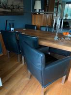 Eettafel met 6 zwart leren stoelen (mogen ook apart), Ophalen, Gebruikt