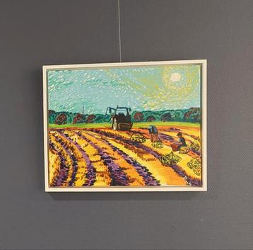 Schilderij: Oogst met Tractor in Van Gogh Stijl beschikbaar voor biedingen