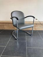 Gispen 414 fauteuil, chroom, donkergrijs leder, Huis en Inrichting, Fauteuils, Minder dan 75 cm, Design, Zo goed als nieuw, Metaal