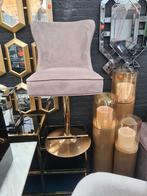 Mooie taupe barstoelen met gouden poten (2 stuks), 60 tot 90 cm, Nieuw, Met voetsteun, Unknown@unknown.com