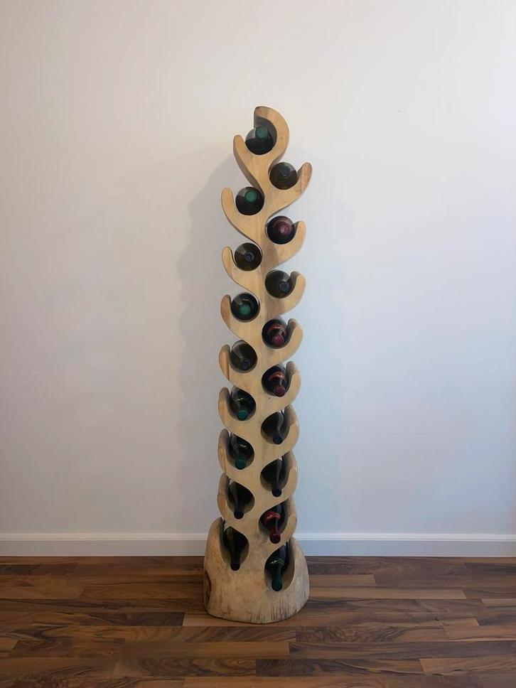 Handgemaakt suar-Houten wijnrek - 18 flessen +/- 150cm hoog, Antiek en Kunst, Kunst | Beelden en Houtsnijwerken, Ophalen