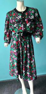 Vintage jaren 70 jurk zwart/gebloemd maat 42, Overige kleuren, Verzenden, Maat 42/44 (L), Vintage