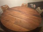 Ronde Acacia Eettafel + 5 Stoelen, Ophalen, Gebruikt, 100 tot 150 cm, Rond