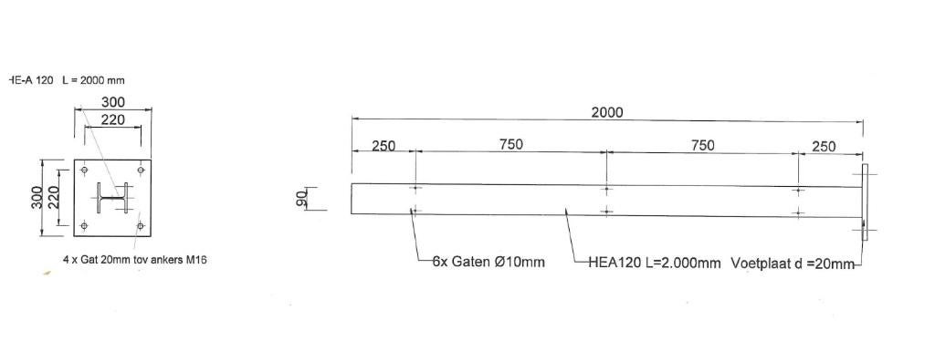 HEA120 balkstaal met voetplaat verzinkt L=2.000mm, Doe-het-zelf en Verbouw, Metalen, Ophalen, Nieuw, IJzer