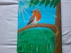 Zelfgemaakt schilderij van een roodborstje, Ophalen of Verzenden