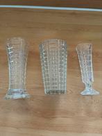 Vintage Glazen Bloemen Vazen Set 19x9, 17x10, 17x6 cm, Antiek en Kunst, Antiek | Vazen, Ophalen of Verzenden