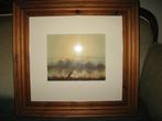 Aquarel Zonsondergang, Antiek en Kunst, Kunst | Schilderijen | Klassiek, Ophalen of Verzenden