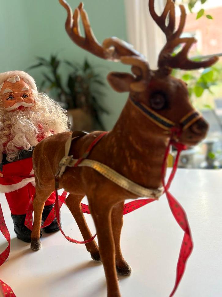 Vintage Rendier met Kerstman - Eyecatcher!, Antiek en Kunst, Antiek | Speelgoed, Ophalen of Verzenden
