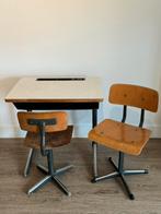 Vintage retro originele school tafel met 2 stoelen, Ophalen of Verzenden, Zo goed als nieuw, Stoel(en)