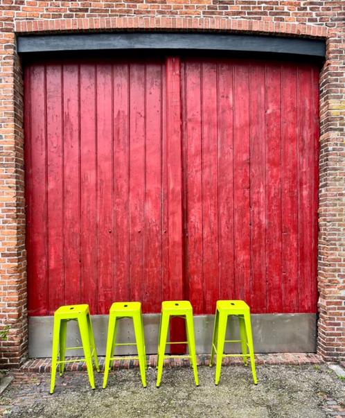 barkruk retro 4 stuks lime groen, Huis en Inrichting, Barkrukken, Gebruikt, 60 tot 90 cm, Kunststof, 4 krukken, Ophalen