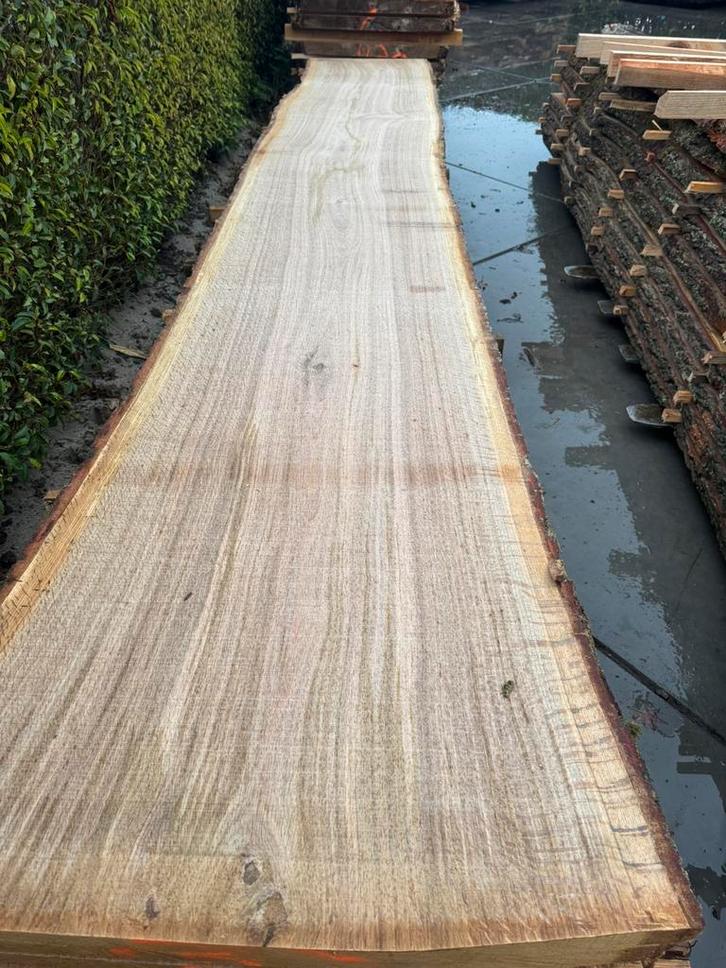 Zeer mooie eiken boomstambladen 400x64x4cm, Tuin en Terras, Palen, Balken en Planken, Zo goed als nieuw, Planken, 250 cm of meer