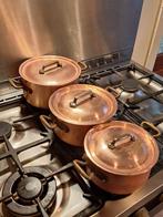 Mauviel 3 delige koperen pannenset, Huis en Inrichting, Keuken | Potten en Pannen, Ophalen of Verzenden, Gebruikt, Rvs, Pannenset