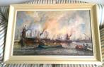 Bedrijvigheid in Rotterdamse haven - Wim Bos (1906-1974), Antiek en Kunst, Kunst | Schilderijen | Klassiek, Ophalen