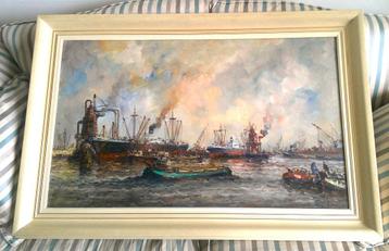 Bedrijvigheid in Rotterdamse haven - Wim Bos (1906-1974) beschikbaar voor biedingen