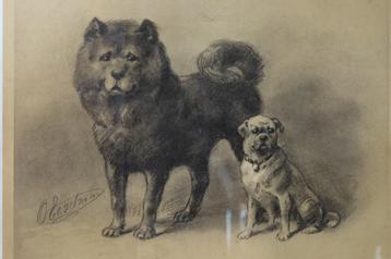Lithografie Otto Eerelman honden   gesigneerd beschikbaar voor biedingen