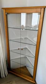 Massief blank eiken hoek vitrinekast, Ophalen, Gebruikt, 50 tot 100 cm, Glas