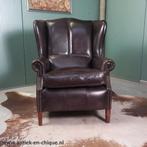 Onwijs stoere zwarte schaapsleren Bendic wingback fauteuil, 75 tot 100 cm, Ophalen of Verzenden, Hout, 75 tot 100 cm