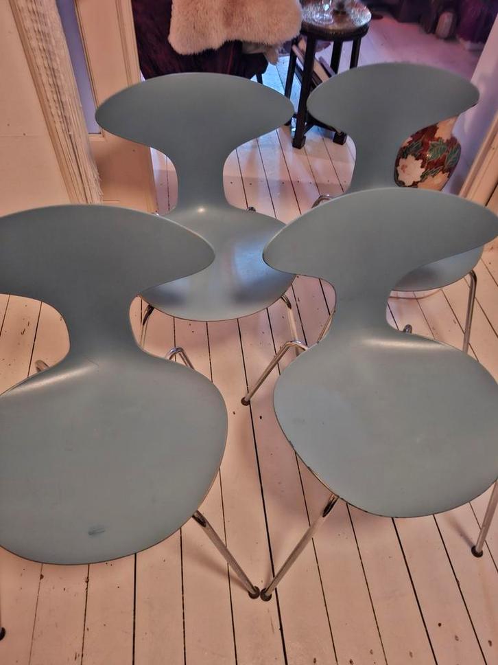 6 Design Stoelen Orbit - Lichtblauw & Rood, Huis en Inrichting, Stoelen, Gebruikt, Vijf, Zes of meer stoelen, Kunststof, Metaal