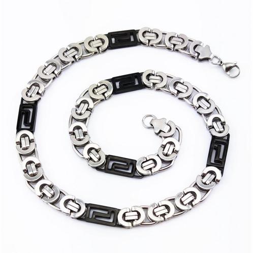 11,5mm Brede Koningsketting Heren - Zwart-Zilverkleur Stalen, Sieraden, Tassen en Uiterlijk, Kettingen, Nieuw, Overige materialen
