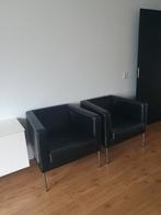 2x design stoelen - zwart leer, Ophalen, Twee, Zwart, Leer
