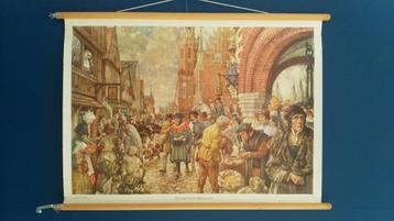 Schoolkaart, “Een stad in de middeleeuwen”. beschikbaar voor biedingen