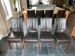 Eetkamerstoelen leder 4 stuks, Huis en Inrichting, Stoelen, Ophalen, Gebruikt, Bruin, Hout