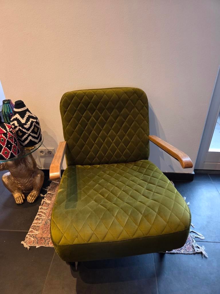 Groene Velours Fauteuil - Haco, Ophalen, Vintage, 75 tot 100 cm, Zo goed als nieuw