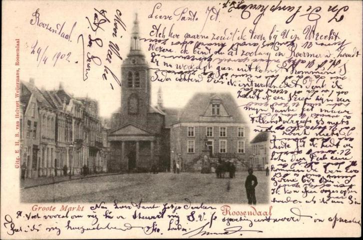 Roosendaal Groote Markt uitg Van Helvert  vóór 1906, Verzamelen, Ansichtkaarten | Nederland, Gelopen, Noord-Brabant, Voor 1920