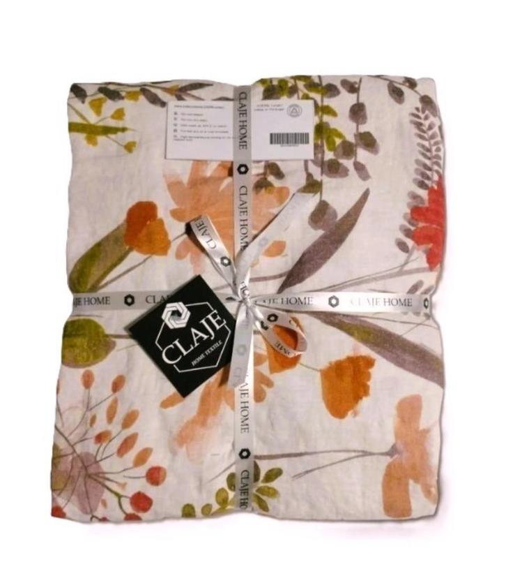 100% linnen dekbedovertrek 240x220 met slopen Warm Flowers, Huis en Inrichting, Slaapkamer | Beddengoed, Nieuw, Dekbedovertrek