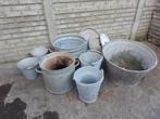 Partij zinken teil/ketels/emmers, Tuin en Terras, Tuinwanddecoratie, Ophalen