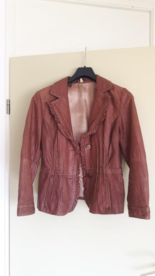 Lederen damesjas te koop i.g.s., Kleding | Dames, Jasjes, Kostuums en Pakken, Gedragen, Jasje, Maat 38/40 (M), Bruin, Ophalen of Verzenden