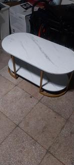 Mooi ovaal marmeren salontafel Mdf wit/ goud., Huis en Inrichting, Tafels | Salontafels, Ophalen, 100 tot 150 cm, 50 tot 100 cm