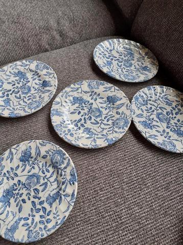 Myott Meakin Gebaksbordjes - Blauw Bloemmotief - 5 stuks beschikbaar voor biedingen