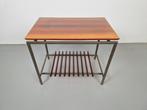 Vintage bijzettafel teak hout metaal hifi side table ‘60, 60 cm of meer, 55 tot 75 cm, Gebruikt, Rechthoekig