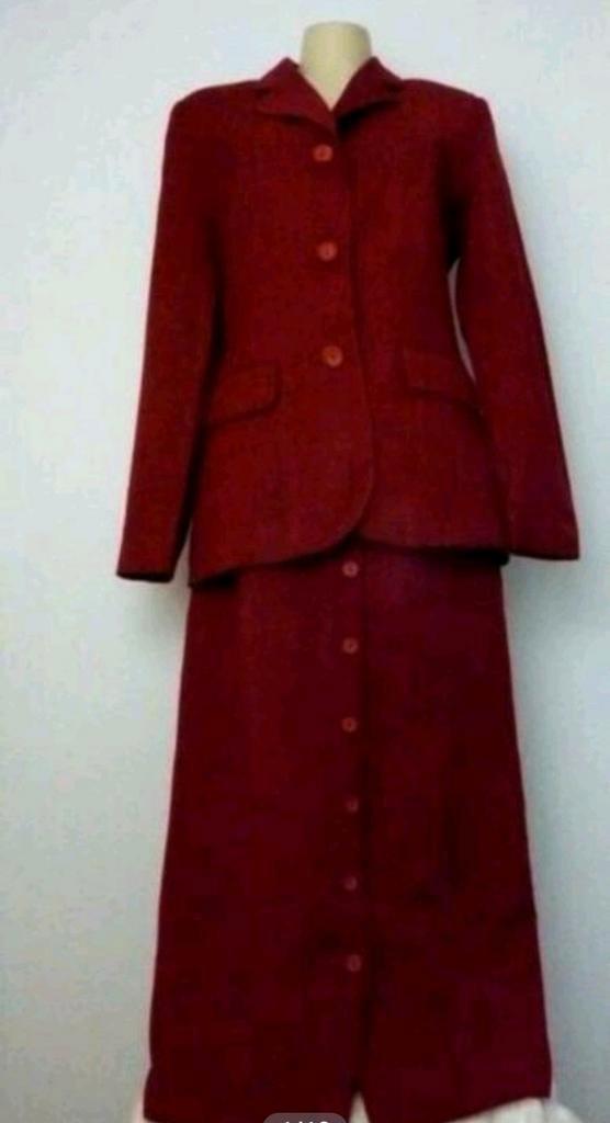 Donkerrood rokpakje met linnen van Ecco, Kleding | Dames, Jasjes, Kostuums en Pakken, Zo goed als nieuw, Kostuum of Pak, Maat 38/40 (M)