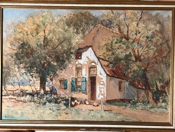 🔴PRACHTIGE AQUAREL Adriaan Keus BOERDERIJ Putten schilderij beschikbaar voor biedingen