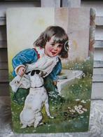 Antieke Kaart uit 1908 - Meisje met Hond / Bellenblazen, Verzamelen, Ansichtkaarten | Themakaarten, Verzenden, Voor 1920, Gelopen