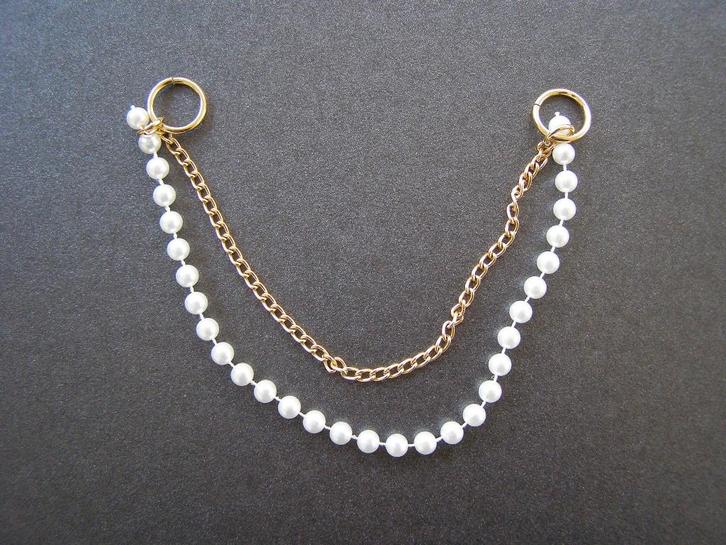 Sierketting / kettinkje: (namaak) pareltjes + schakelketting, Sieraden, Tassen en Uiterlijk, Overige Accessoires, Gebruikt, Ophalen of Verzenden