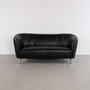 1x Leolux Pupilla 2,5-zits/183cm Bank Zwart Leer - Gepolijst beschikbaar voor biedingen